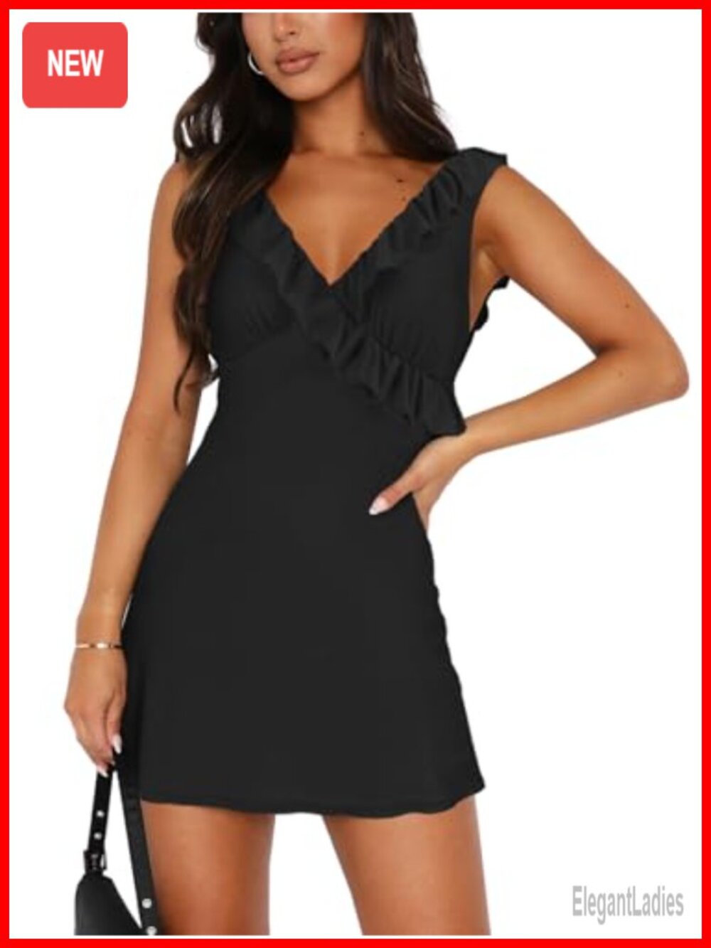 Women's Sexy Backless Bodycon Mini Dress with Ruffle Trim